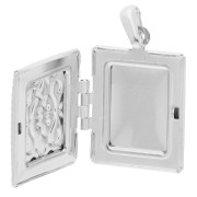 Pendentif porte photo rectangle 24x18 mm - Motif arabesques - Placage Argent fin
