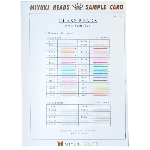 Nuancier Miyuki Rocailles 11/0 - Sample Card (n°44/2R) - Alabaster Silverlined