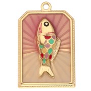 Pendentif rectangle motif poisson 28x18 mm résine époxy Acier inox 304 Doré - Rose|raw }}
