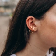 Ear cuff - Bague d'oreille double anneaux 25 mm - Acier inox 304 Doré x1