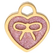 Breloque coeur 10x9 mm motif noeud et époxy - Acier inox 304 Doré - Rose pailleté|raw }}