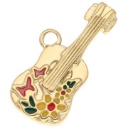 Pendentif guitare fleurie 17x26mm résine époxy - Acier inox 304 Doré - Multicolore|raw }}