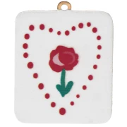 Pendentif rectangle impression UV 26x20 mm motif coeur Acier inox 304 Doré - Blanc