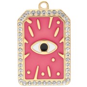 Pendentif rectangle 34x21 mm motif oeil époxy & strass Acier inox 304 Doré - Rose