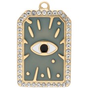 Pendentif rectangle 34x21 mm motif oeil époxy & strass Acier inox 304 Doré - Sauge