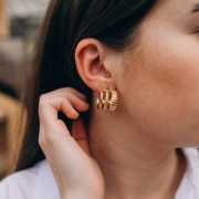 Créoles triple rangs 19x16 mm effet tressé - Acier inoxydable 304 Doré x2