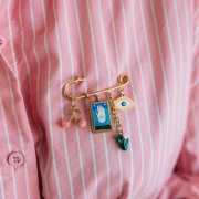 Broche épingle à nourrice 49 mm - 3 anneaux - Acier inoxydable 304 Doré x1