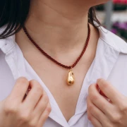 Collier cordon torsadé en polyester 4 mm - Acier inox 304 Doré - Beige foncé x46cm