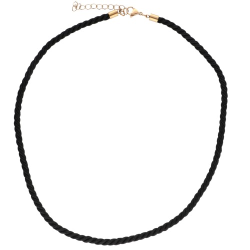 Collier cordon torsadé en polyester 4 mm - Acier inox 304 Doré - Noir x46cm