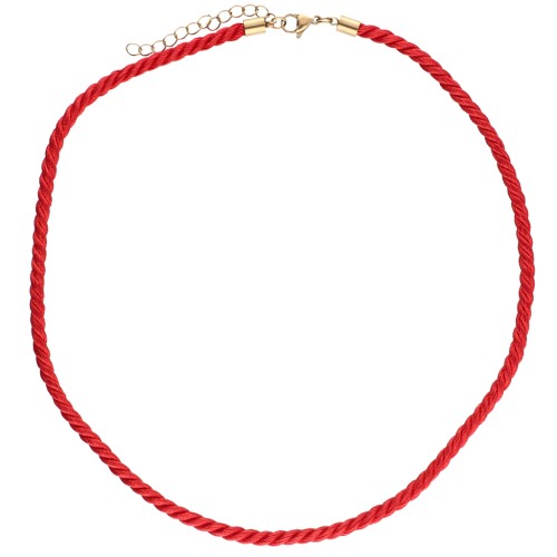 Collier cordon torsadé en polyester 4 mm - Acier inox 304 Doré - Rouge x46cm