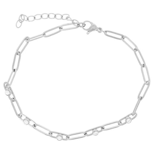 Bracelet maille Rectangle 3.2 mm & oxydes zirconium - Acier inox 304 x17cm