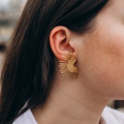 Boucles d'oreilles demi soleil martelé 44x26 mm - Acier inoxydable 304 Doré x2