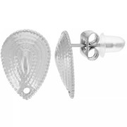 Clous d'oreilles gouttes travaillés 12x9 mm avec trou - Acier inox 304L x2