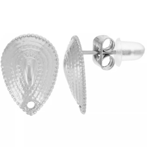 Clous d'oreilles gouttes travaillés 12x9 mm avec trou - Acier inox 304L x2