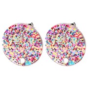 Clous d'oreilles ronds 15 mm en acrylique - Pailleté Multicolore x2