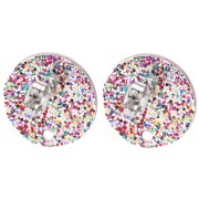 Clous d'oreilles ronds 15 mm en acrylique - Pailleté Multicolore x2