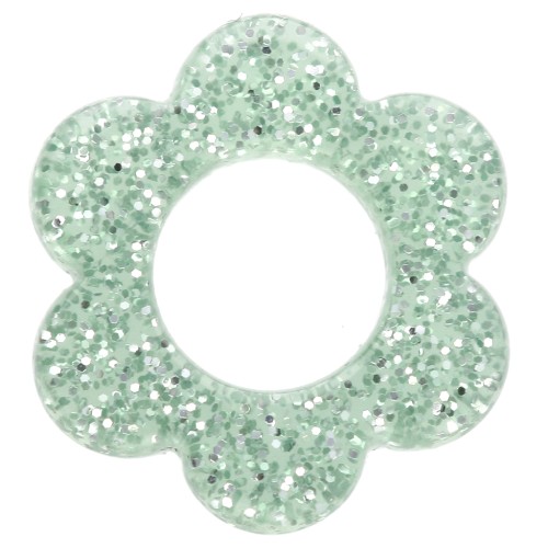 Pendentif fleur 14 mm en acrylique - Pailleté vert mousse x1