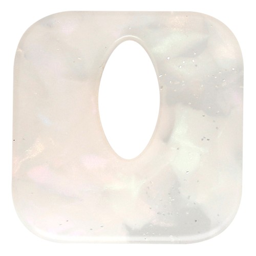 Pendentif carré évidé 21 mm en acétate - Marbré Transparent - Blanc nacré pailleté