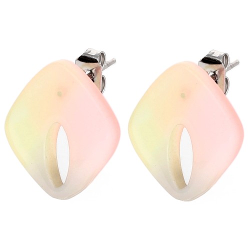 Clous d'oreilles losange évidé 16x14 mm - Marbré Corail - Jaune - Bleu nacré x2
