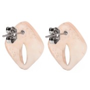 Clous d'oreilles losange évidé 16x14mm acétate Marbré Pêche clair nacré pailletéx2