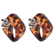 Clous d'oreilles losange évidé 16x14 mm acétate - Terrazzo Marron - Noir x2