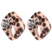 Clous d'oreilles losange évidé 16x14 mm acétate - Tacheté Marron - Crème x2