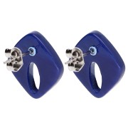 Clous d'oreilles losange évidé 16x14 mm acrylique - Marbré Bleu nuit pailleté x2