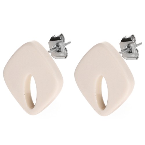 Clous d'oreilles losange évidé 16x14 mm acétate opaque - Ivoire x2