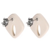 Clous d'oreilles losange évidé 16x14 mm acétate opaque - Ivoire x2