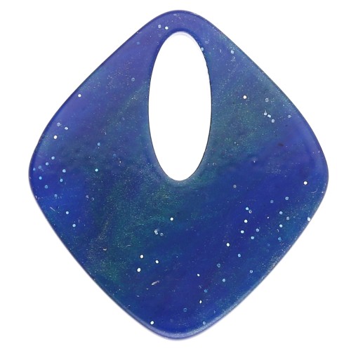 Pendentif losange évidé 28x25 mm en acrylique - Marbré Bleu nuit pailleté x1