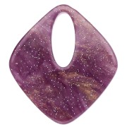 Pendentif losange évidé 28x25 mm en acrylique - Marbré Violet pailleté x1