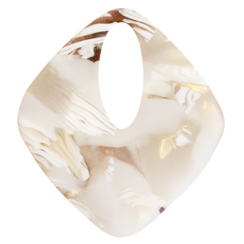 Pendentif losange évidé 28x25 mm en acétate - Marbré Ivoire - Beige foncé x1