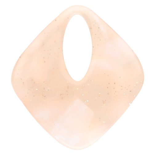 Pendentif losange évidé 28x25 mm en acétate - Marbré Pêche clair nacré pailleté x1