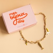Mes bijoux DIY - Kit collier charms en acier inoxydable & cordon - Version Jaune
