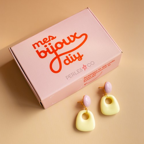 Mes bijoux DIY - Kit Boucles d'oreilles pendantes forme trapèze - Version Jaune
