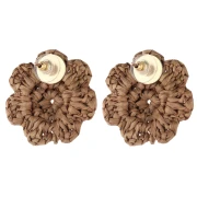 Boucles d'oreilles fleur 36 mm en raphia - Marron x2