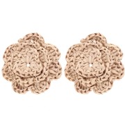 Boucles d'oreilles fleur 36 mm en raphia - Beige x2