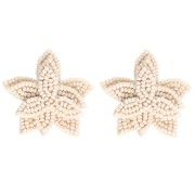 Boucles d'oreilles fleur 42 mm en perles brodés - Beige x2