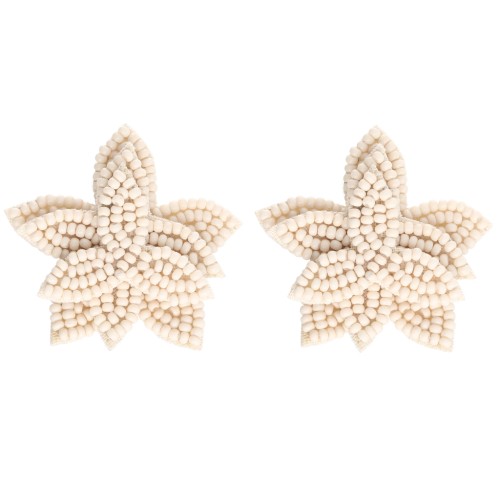 Boucles d'oreilles fleur 42 mm en perles brodés - Beige x2