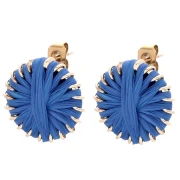 Clous d'oreilles rond 14.5 mm en raphia - Bleu royal - Doré x2