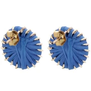 Clous d'oreilles rond 14.5 mm en raphia - Bleu royal - Doré x2