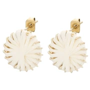 Clous d'oreilles rond 14.5 mm en raphia - Ecru - Doré x2