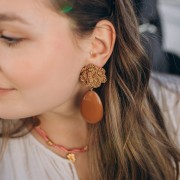 Perle goutte semi percée 50x33 mm en résine - Camel x1