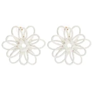 Boucles d'oreilles fleur en fil - volume 3D - 50x45 mm en raphia - Ecru x2