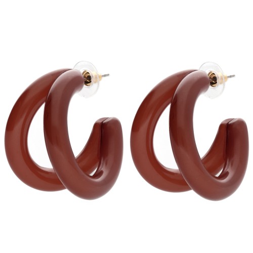 Créoles double fil 35.5 mm en résine - Marron x2