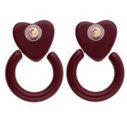 Boucles d'oreilles coeur et cercle 49x35 mm en résine - Bordeaux x2