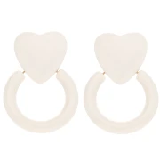 Boucles d'oreilles coeur et cercle 49x35 mm en résine - Ecru x2