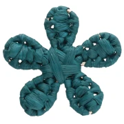 Pendentif fleur 31 mm en raphia - Bleu canard x1