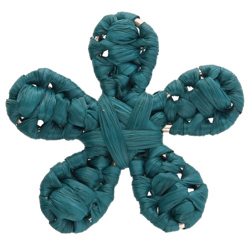 Pendentif fleur 31 mm en raphia - Bleu canard x1