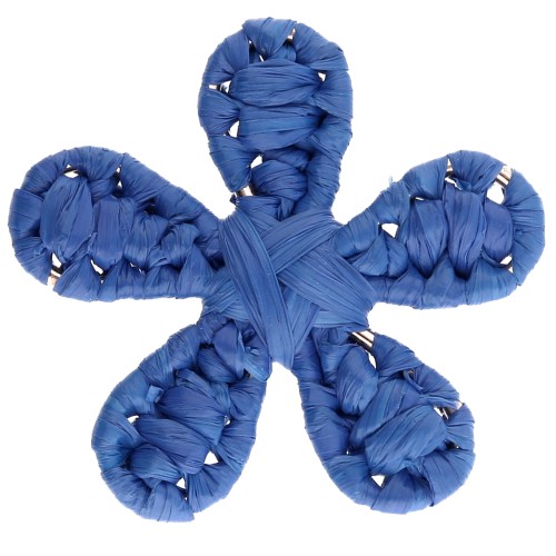 Pendentif fleur 31 mm en raphia - Bleu Royal x1